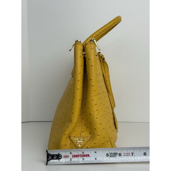 Prada Struzzo Lux Medium Galleria Double-Zip Tote in Mustard Yellow Ostrich Leat - Picture 16 of 16